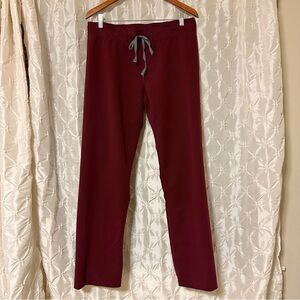 FIGS Burgundy High Waisted Livingston Basic Scrub Pants with Drawstring